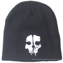 Custom Skull Printed Black Slouchy Snow Sports Winter Warm Hat